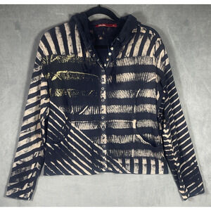 Barbara Lesser Women's‎ Tie Dye Hoodie Snap Front Black Gray Cotton Size XL